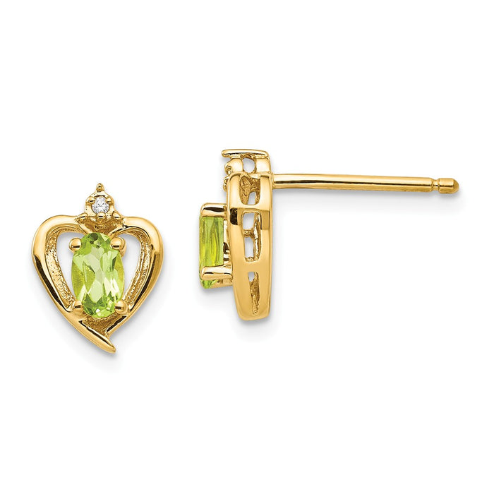 14k Yellow Gold Diamond & Peridot Earrings, 17mm x 10mm