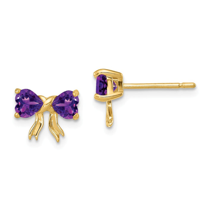 Million Charms 14k Yellow Gold Gold Polished Amethyst Bow Post Earrings, 7.5mm x 9mm