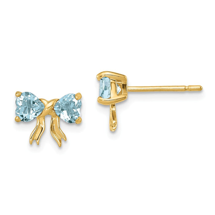 Million Charms 14k Yellow Gold Gold Polished Aquamarine Bow Post Earrings, 7.5mm x 9mm