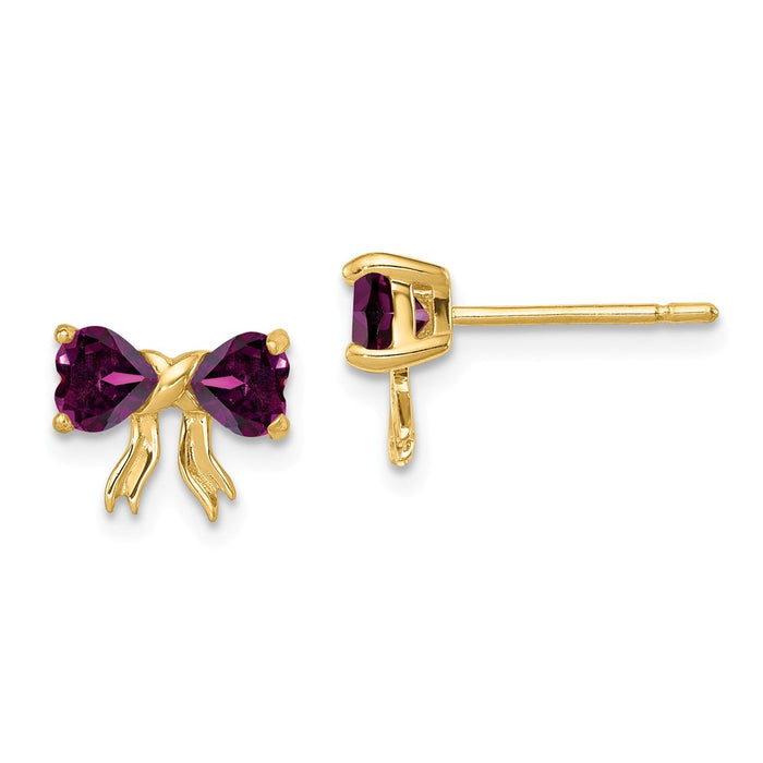 Million Charms 14k Yellow Gold Gold Polished Rhodolite Bow Post Earrings, 7.5mm x 9mm