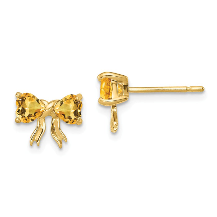 Million Charms 14k Yellow Gold Gold Polished Citrine Bow Post Earrings, 7.5mm x 9mm