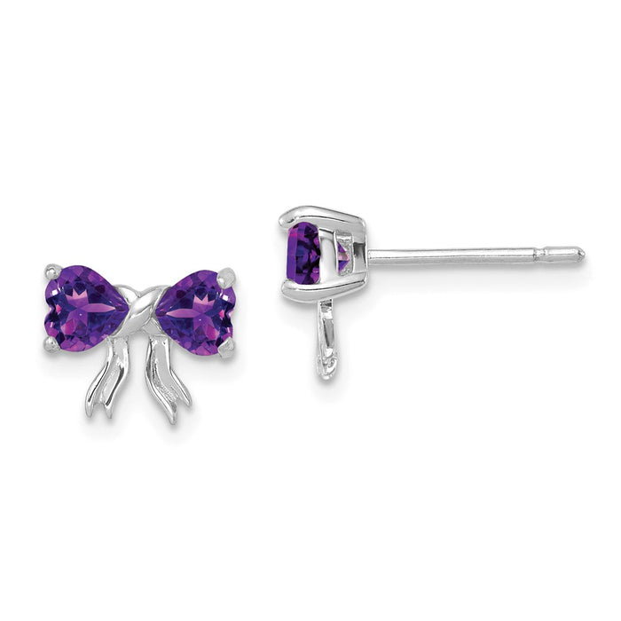 Million Charms 14k White Gold Polished Amethyst Bow Post Earrings, 7.5mm x 9mm