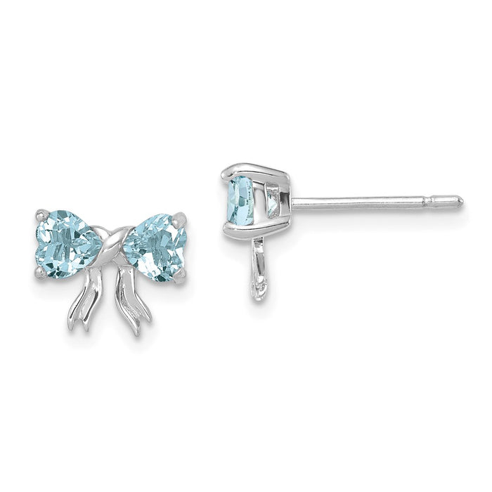 Million Charms 14k White Gold Polished Aquamarine Bow Post Earrings, 7.5mm x 9mm