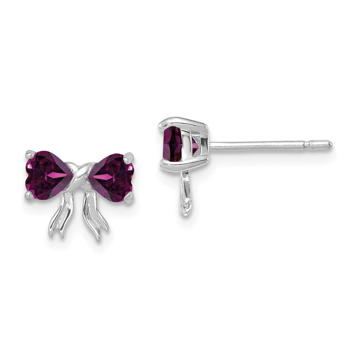 Million Charms 14k White Gold Polished Rhodolite Bow Post Earrings, 7.5mm x 9mm