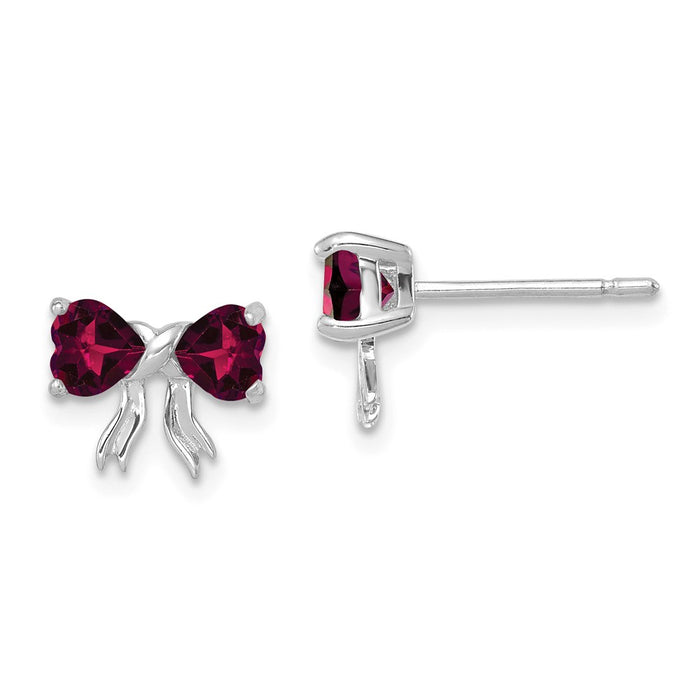 Million Charms 14k White Gold Polished Created Ruby Bow Post Earrings, 7.5mm x 9mm