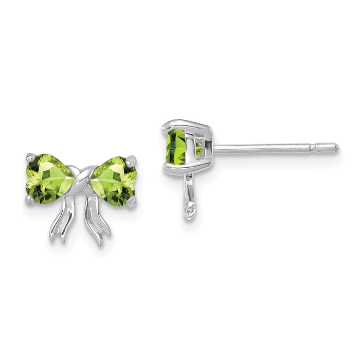 Million Charms 14k White Gold Polished Peridot Bow Post Earrings, 7.5mm x 9mm