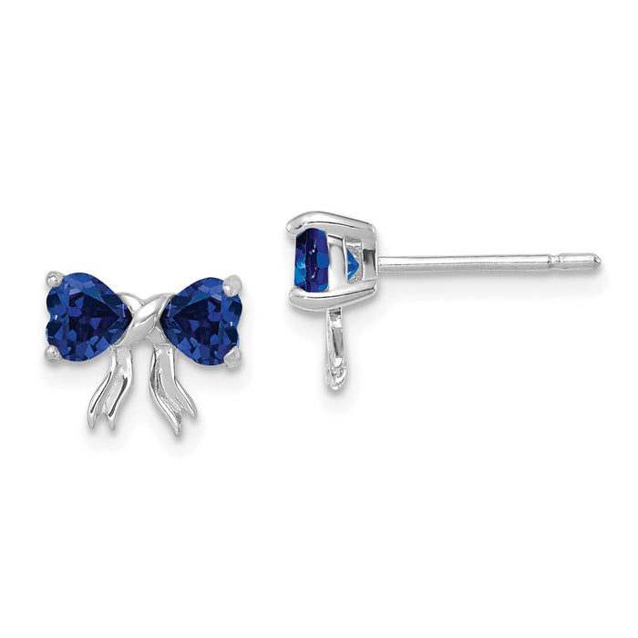 Million Charms 14k White Gold Polished Created Sapphire Bow Post Earrings, 7.5mm x 9mm