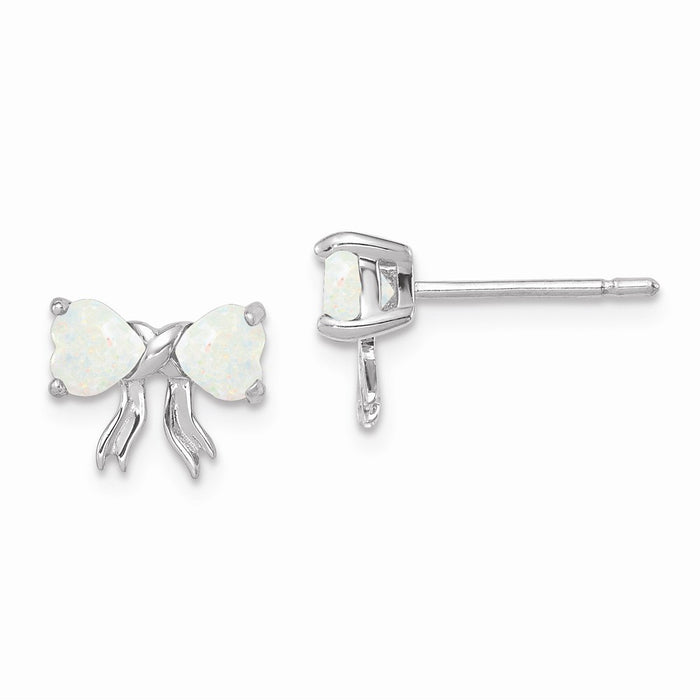 Million Charms 14k White Gold Polished Created Opal Bow Post Earrings, 7.5mm x 9mm