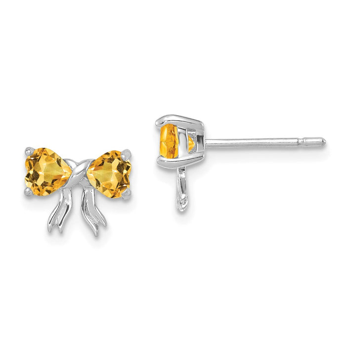 Million Charms 14k White Gold Polished Citrine Bow Post Earrings, 7.5mm x 9mm