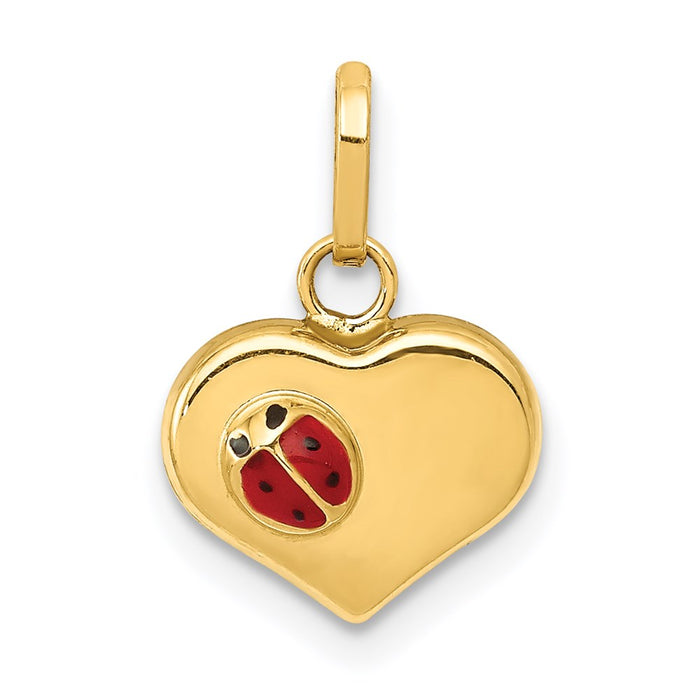 Million Charms 14K Yellow Gold Themed Polished Enameled Ladybug Heart Pendant