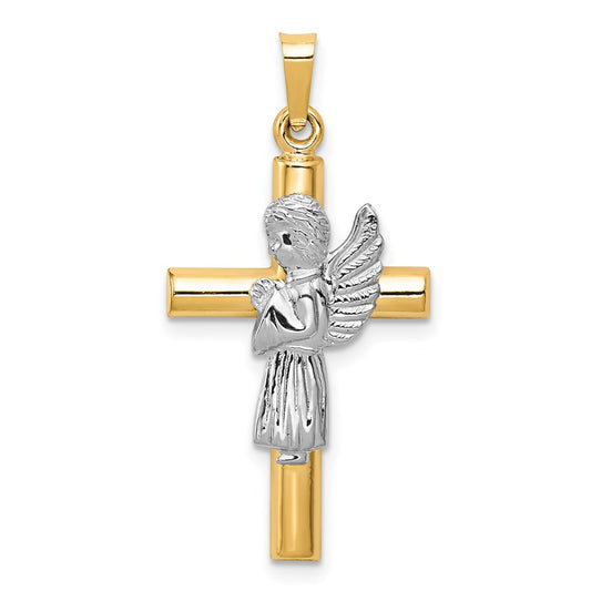 Dije de ángel y cruz religiosa en dos tonos de 14 quilates Million Charms