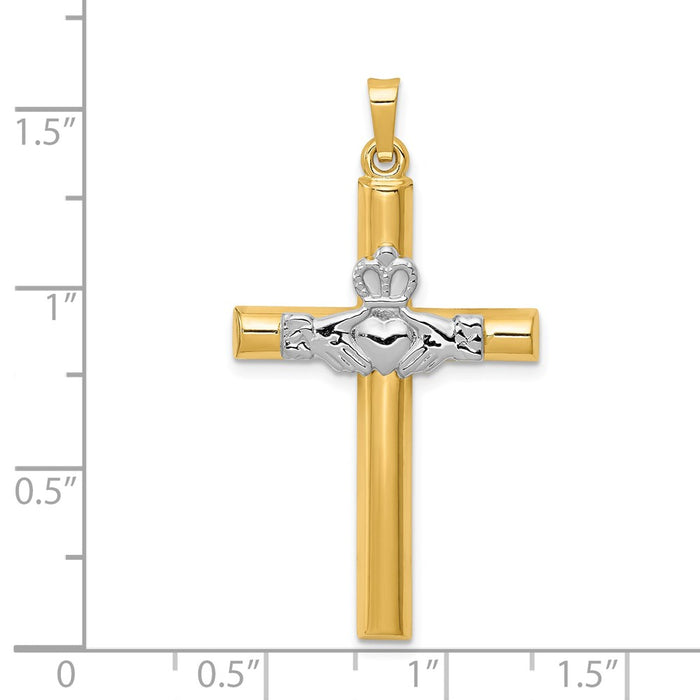 Million Charms 14K Two-Tone Claddagh Relgious Cross Pendant