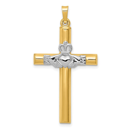 Dije de cruz religiosa Claddagh de dos tonos de 14 quilates de Million Charms