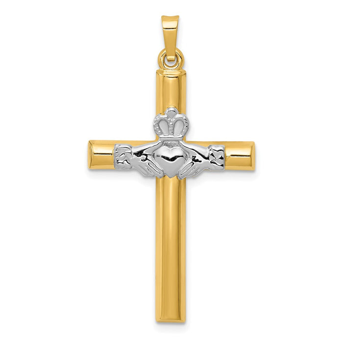 Million Charms 14K Two-Tone Claddagh Relgious Cross Pendant
