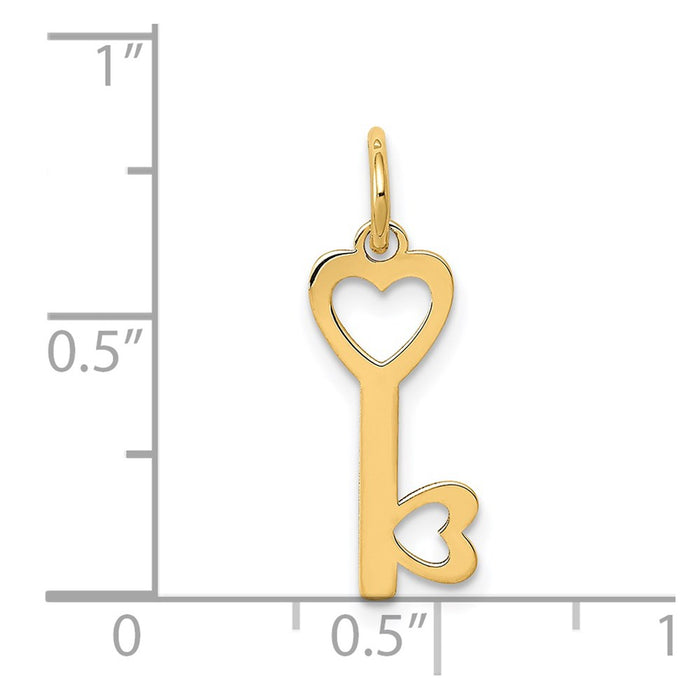 Million Charms 14K Yellow Gold Themed Polished Hearts Key Charm