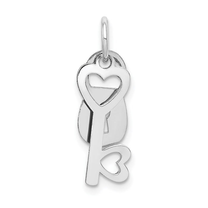 Million Charms 14K White Gold Themed Polished Lock & Key Charm