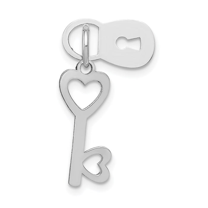 Million Charms 14K White Gold Themed Polished Lock & Key Charm