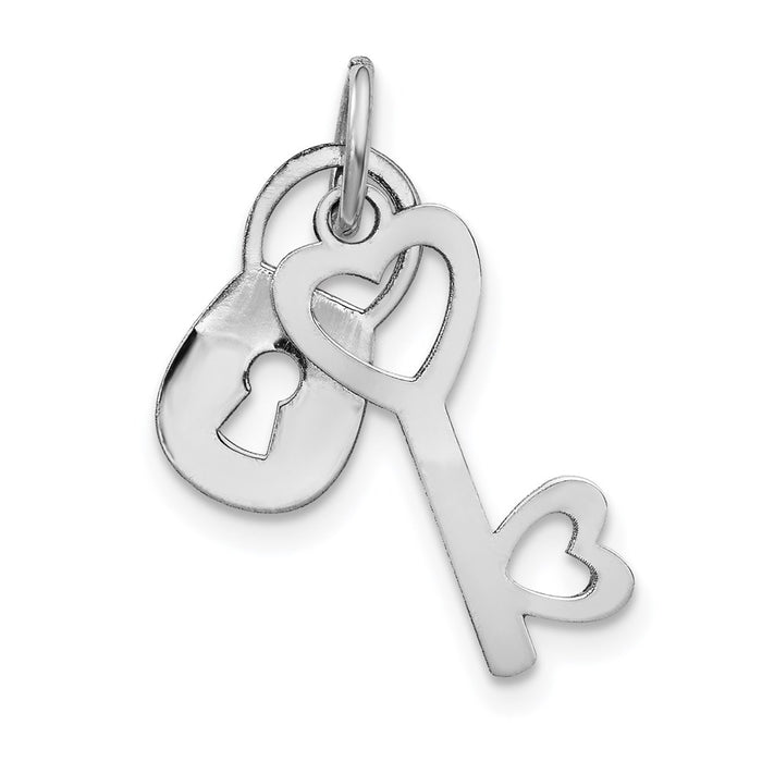 Million Charms 14K White Gold Themed Polished Lock & Key Charm