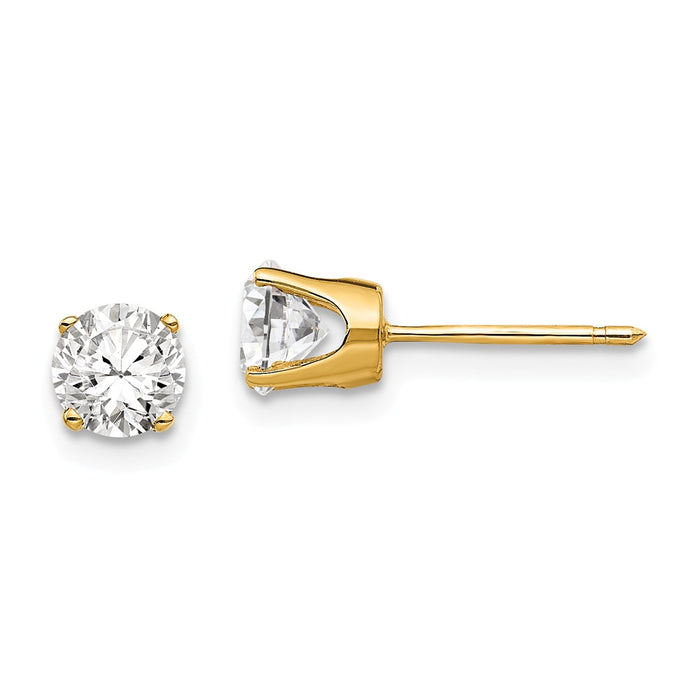 Million Charms 14k Yellow Gold 5mm Cubic Zirconia ( CZ ) stud earrings, 6mm x 6mm