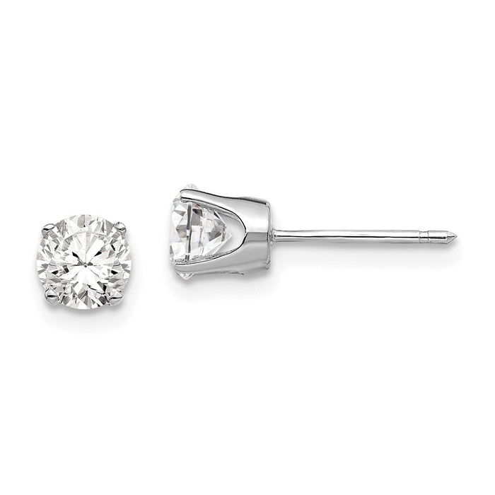 Million Charms 14k White Gold 5mm Cubic Zirconia ( CZ ) stud earrings, 6mm x 6mm