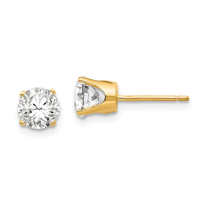 Million Charms 14k Yellow Gold 5.5mm Cubic Zirconia ( CZ ) stud earrings, 6mm x 6mm