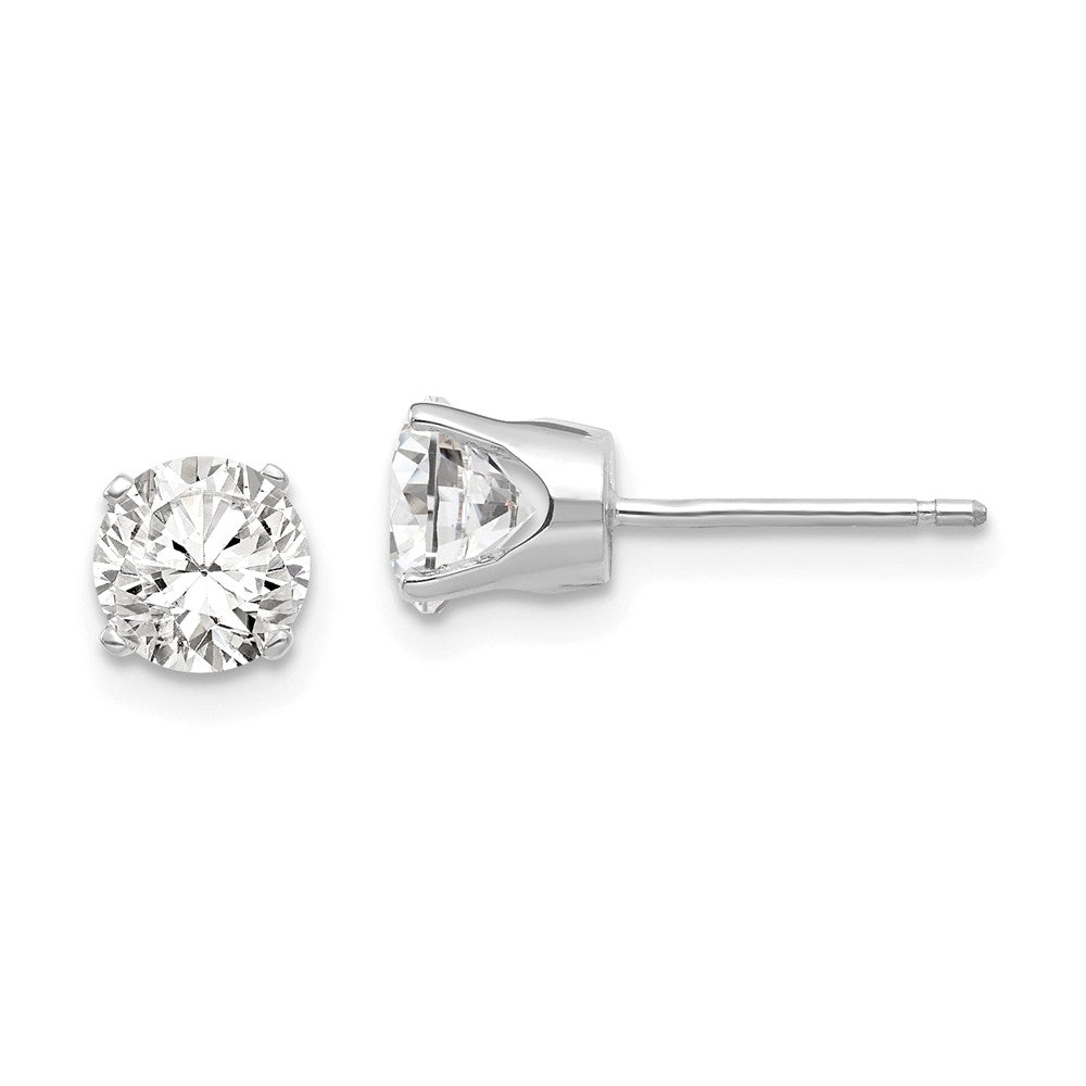 Million Charms 14k White Gold 5.5mm Cubic Zirconia ( CZ ) stud earrings, 6mm x 6mm