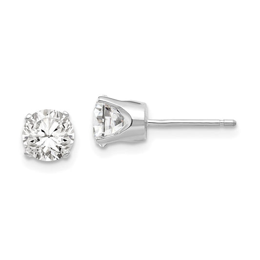 Million Charms 14k White Gold 5.5mm Cubic Zirconia ( CZ ) stud earrings, 6mm x 6mm