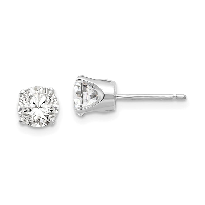 Million Charms 14k White Gold 5.5mm Cubic Zirconia ( CZ ) stud earrings, 6mm x 6mm