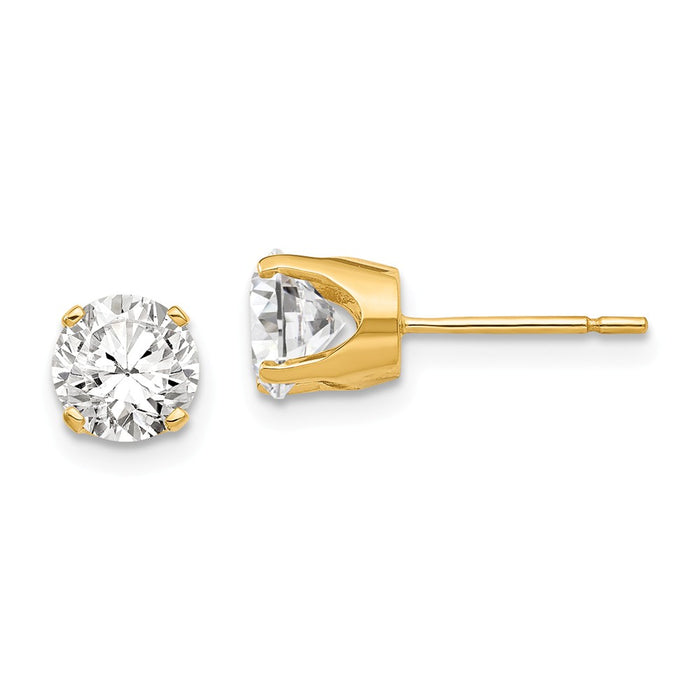 Million Charms 14k Yellow Gold 5.75mm Cubic Zirconia ( CZ ) stud earrings, 7mm x 7mm