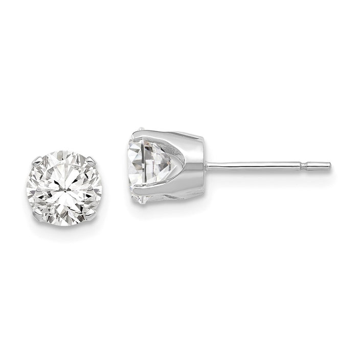 Million Charms 14k White Gold 5.75mm Cubic Zirconia ( CZ ) stud earrings, 7mm x 7mm