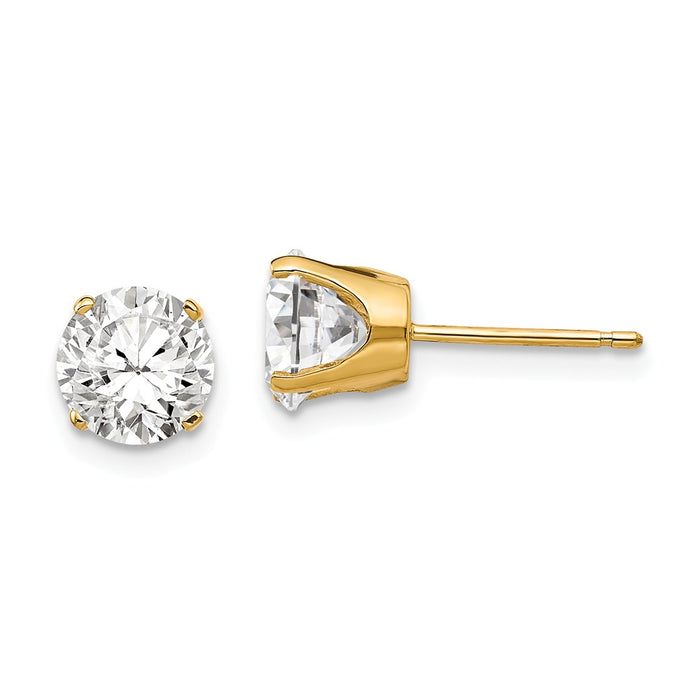 Million Charms 14k Yellow Gold 6.5mm Cubic Zirconia ( CZ ) stud earrings, 7mm x 7mm