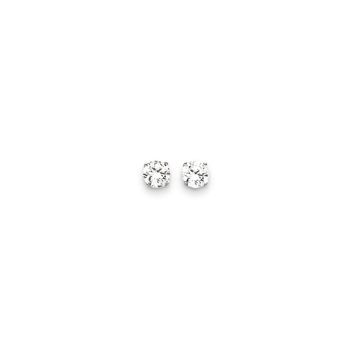 Million Charms 14k White Gold 6.5mm Cubic Zirconia ( CZ ) stud earrings, 7mm x 7mm