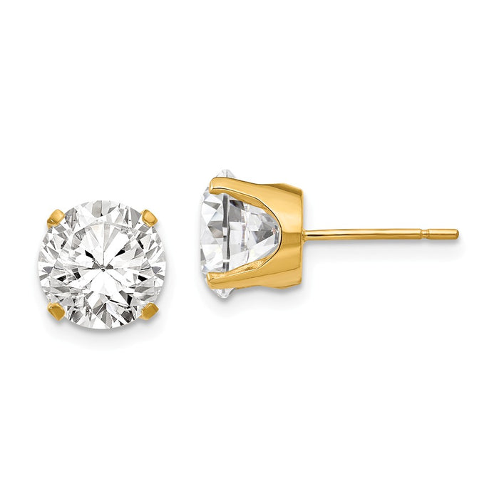 Million Charms 14k Yellow Gold 8mm Cubic Zirconia ( CZ ) stud earrings, 8mm x 8mm