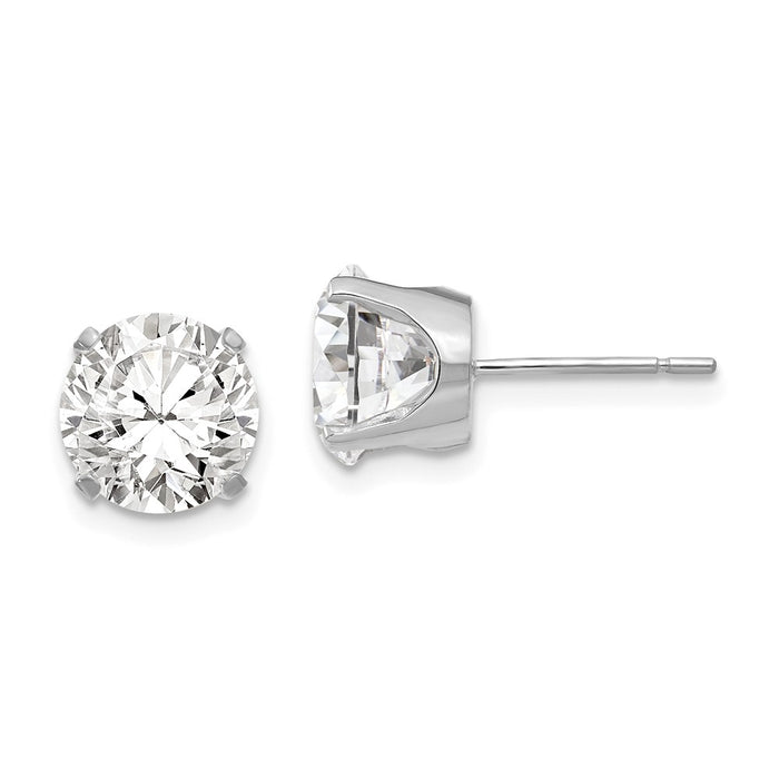 Million Charms 14k White Gold 8mm Cubic Zirconia ( CZ ) stud earrings, 8mm x 8mm