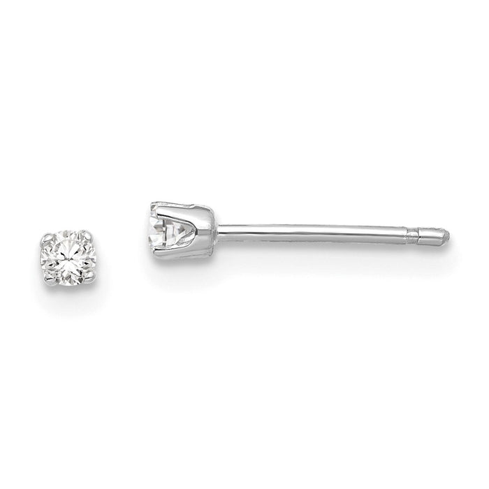 Million Charms 14k White Gold 2.25mm Cubic Zirconia ( CZ ) stud earrings, 2mm x 2mm