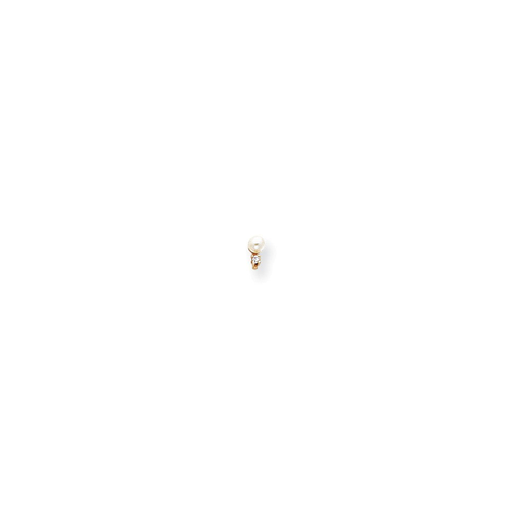 14k Yellow Gold 3-4mm White Round Freshwater Cultured Pearl AAA Diamond Post Earrings, 6mm x 3 to 3.5mm