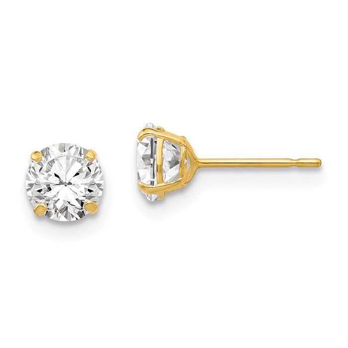 Million Charms 14k Yellow Gold 5mm Round Cubic Zirconia ( CZ ) Post Earrings, 5mm x 5mm