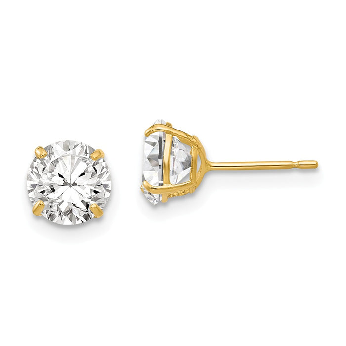 Million Charms 14k Yellow Gold 6mm Round Cubic Zirconia ( CZ ) Post Earrings, 6mm x 6mm