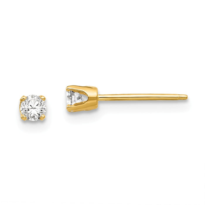 Million Charms 14k Yellow Gold 2.75mm Cubic Zirconia ( CZ ) stud earrings, 3mm x 3mm