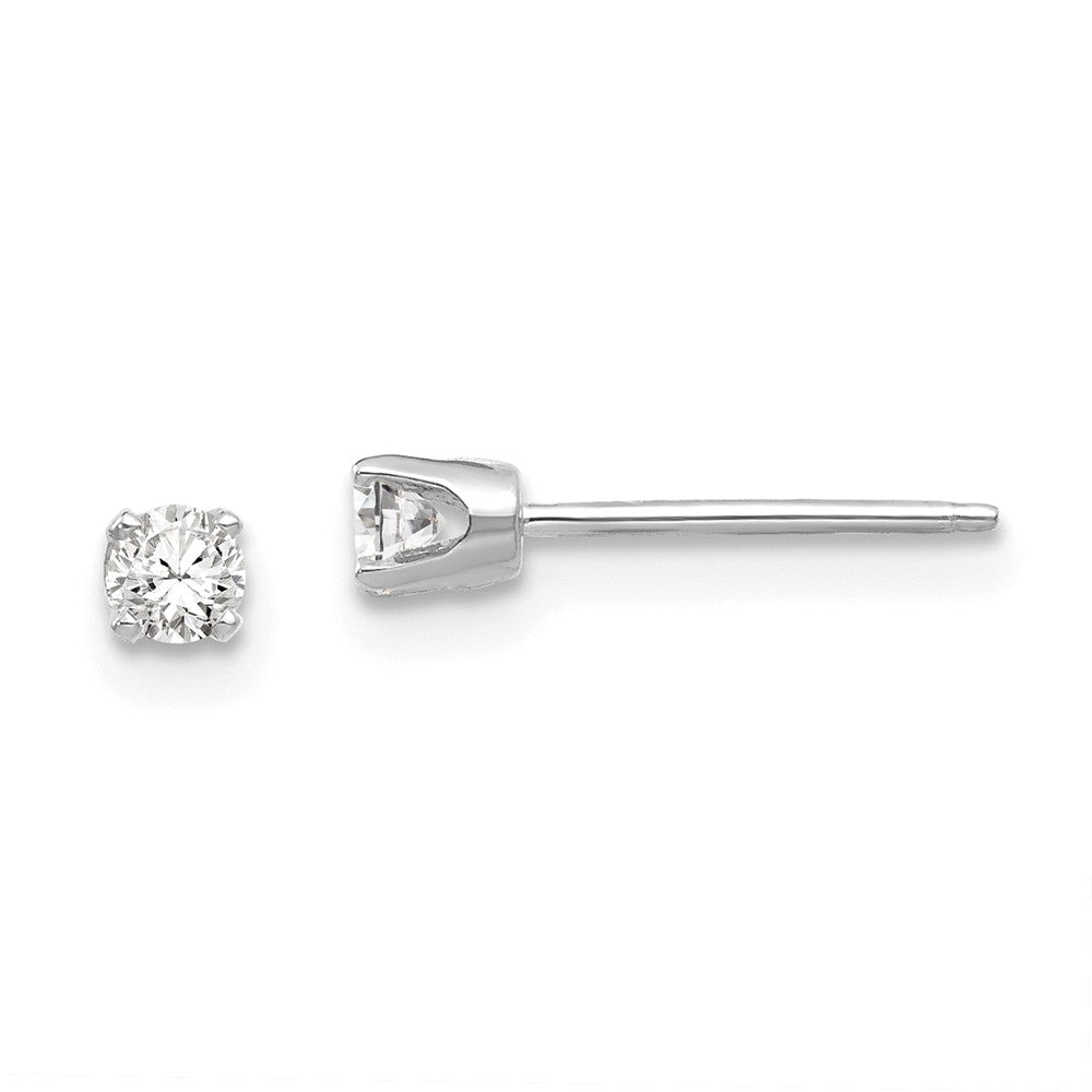 Million Charms 14k White Gold 2.75mm Cubic Zirconia ( CZ ) stud earrings, 3mm x 3mm