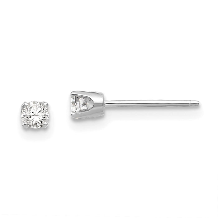 Million Charms 14k White Gold 2.75mm Cubic Zirconia ( CZ ) stud earrings, 3mm x 3mm