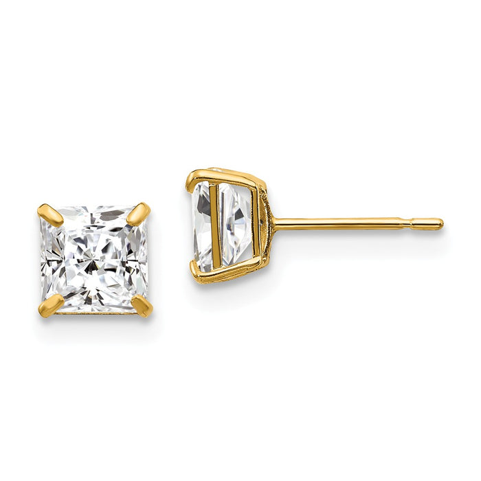 Million Charms 14k Yellow Gold 5mm Square Cubic Zirconia ( CZ ) Post Earrings, 5mm x 5mm