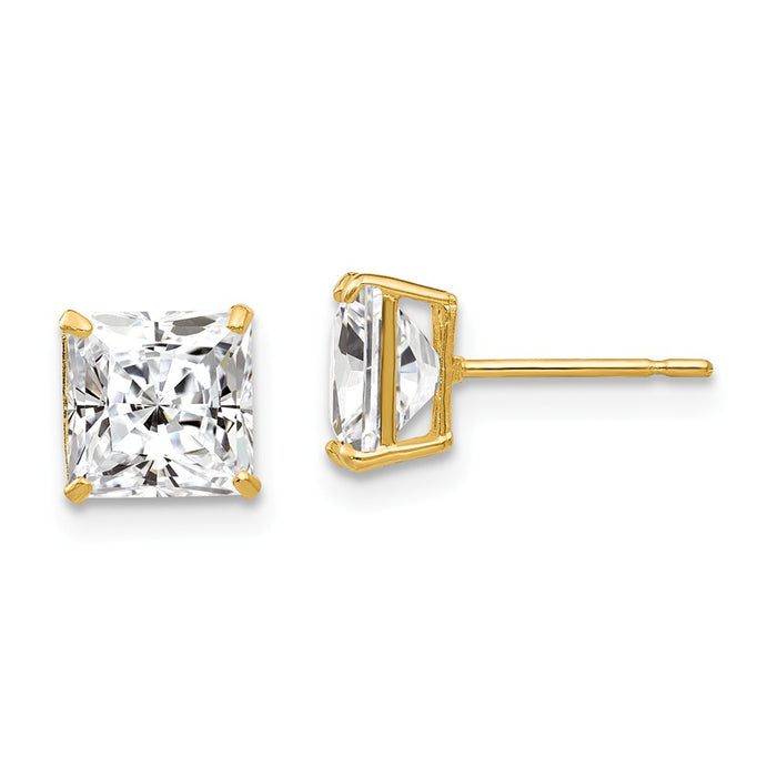 Million Charms 14k Yellow Gold 6mm Square Cubic Zirconia ( CZ ) Post Earrings, 6mm x 6mm