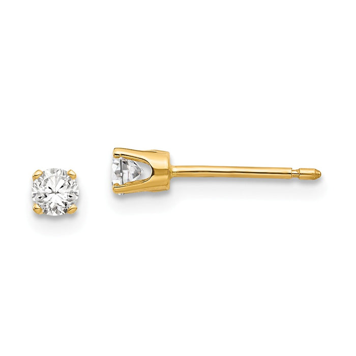 Million Charms 14k Yellow Gold 3mm Cubic Zirconia ( CZ ) stud earrings, 4mm x 4mm