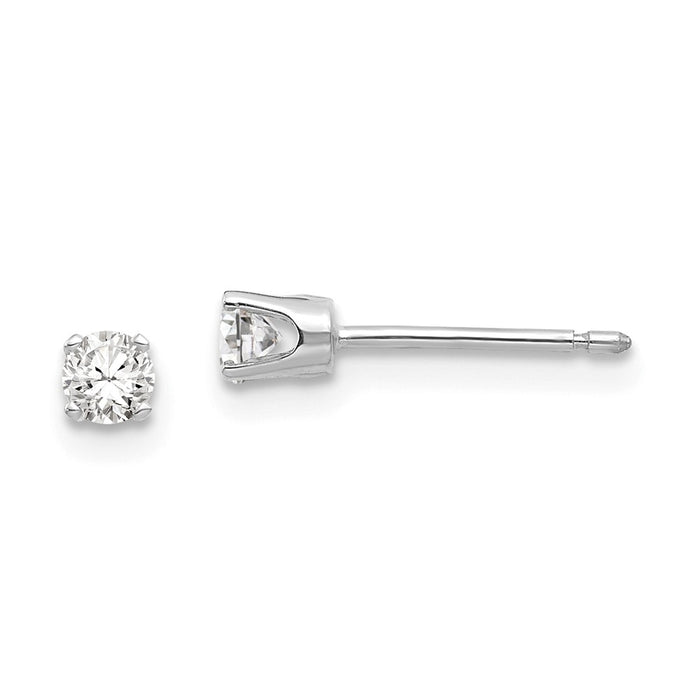 Million Charms 14k White Gold 3mm Cubic Zirconia ( CZ ) stud earrings, 4mm x 4mm