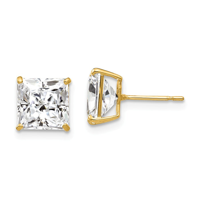 Million Charms 14k Yellow Gold 7mm Square Cubic Zirconia ( CZ ) Post Earrings, 8mm x 8mm