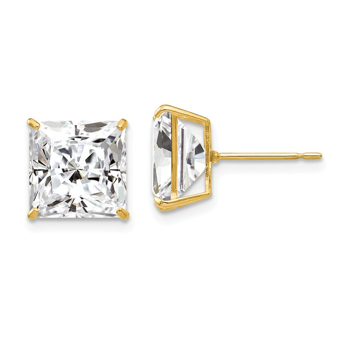 Million Charms 14k Yellow Gold 9mm Square Cubic Zirconia ( CZ ) Post Earrings, 10mm x 10mm