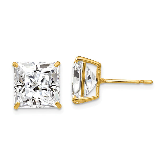 Million Charms 14k Yellow Gold 10mm Square Cubic Zirconia ( CZ ) Post Earrings, 11mm x 11mm