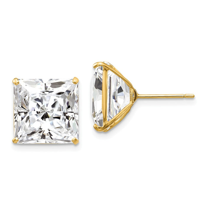 Million Charms 14k Yellow Gold 11mm Square Cubic Zirconia ( CZ ) Post Earrings, 12mm x 12mm