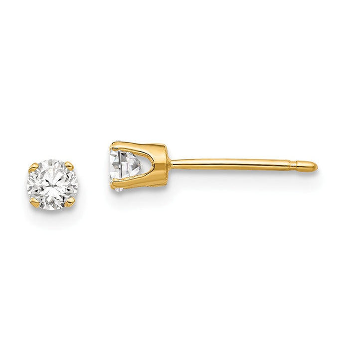 Million Charms 14k Yellow Gold 3.25mm Cubic Zirconia stud earring, 4mm x 4mm